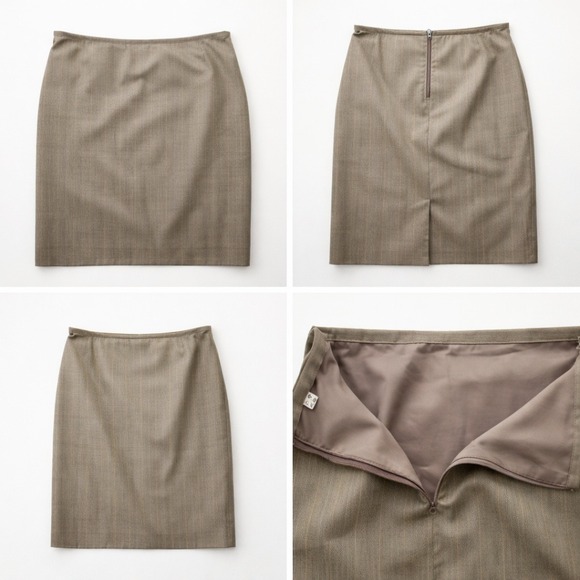 Brown Pinstripe Herringbone Pencil Skirt Lined Sz 8 Office Career Modern Preppy - Picture 5 of 7